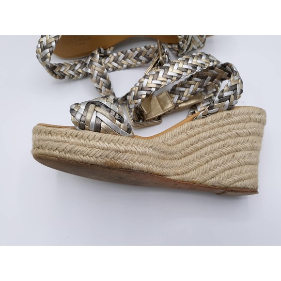 *SOLD*HERMES SOFIA METALLIC BRAIDED STRAP WEDGES - Picture 7 of 11